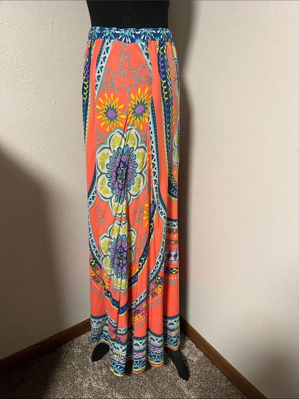 WEEKEND SALE! Flying Tomato Coral and Blue Paisley Maxi Skirt-Medium